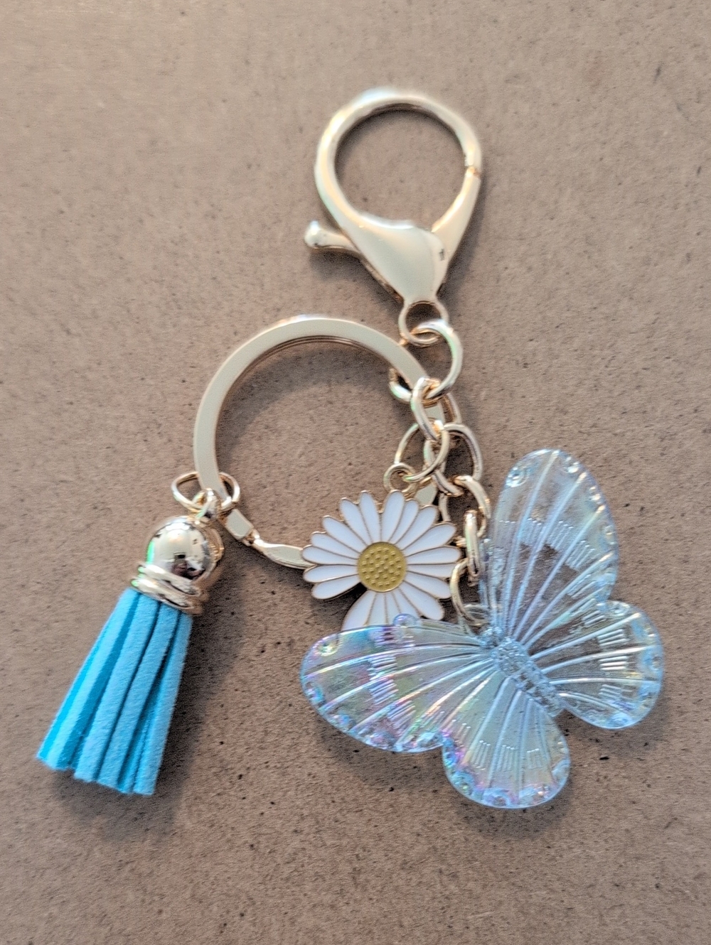 Chic Blue Butterfly & Daisy Keychain Bag Charm